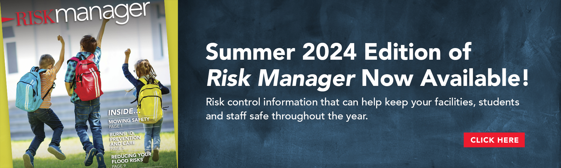 Banner for homepage scroll announcing Risk Manager Summer 2024 is available